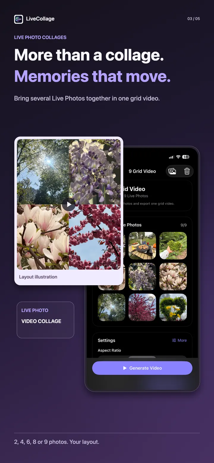 Moving Live Photo grid layout illustration with the iPhone editor