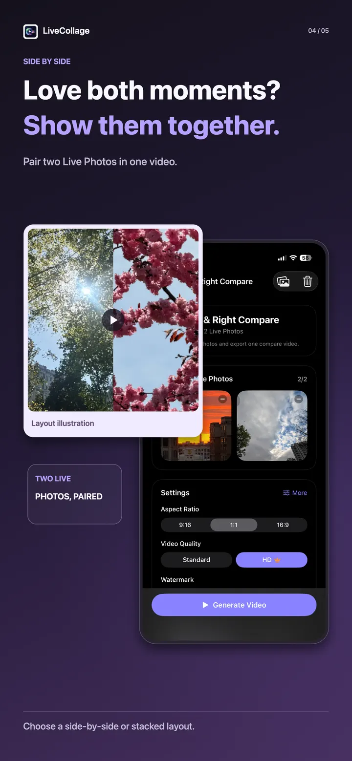 Side-by-side Live Photo layout illustration with comparison controls
